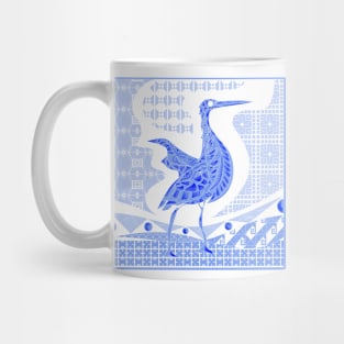 egret bird in talavera nest in mexican pattern art ecopop in blue light Mug